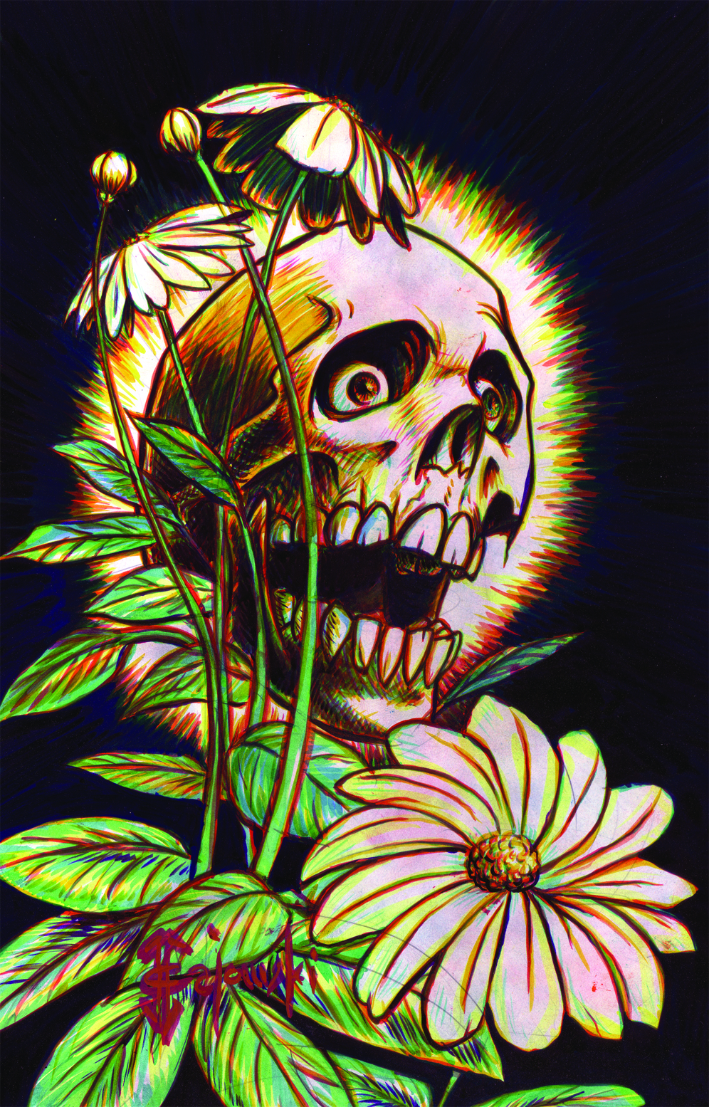 #skull, #flower, #johngajowski, #john gajowski, #color, #horror,