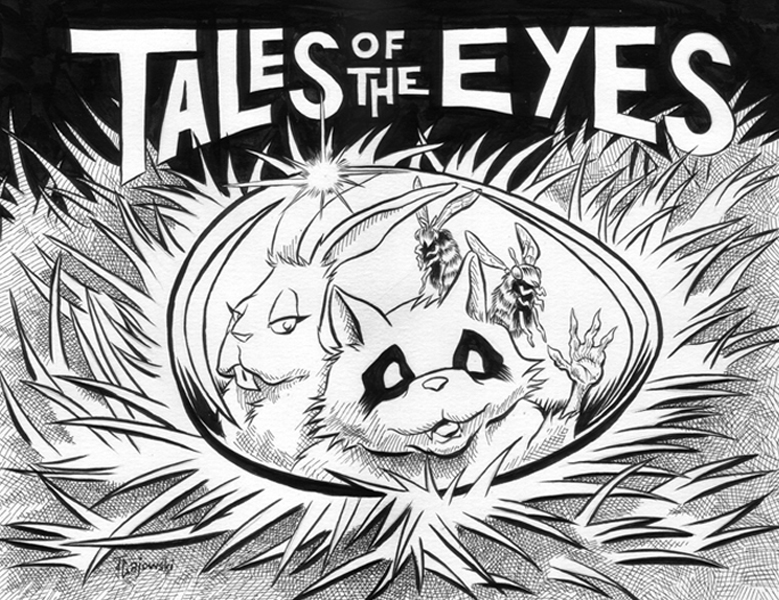 john gajowski, johngajowski, giant, evil, monster, friends, animals, tentacles, comics, pencils, inks, penciler, tales of the eyes, raccoon, rabbit, bees, egg, kids story, children, children book, fairy tale, group art, stories, kids, kid, read. reading, bunny, bunny rabbit, cross hatching, hatching, crosshatching, ripidograph, koh i noor, pen, pen ink, pen and ink,