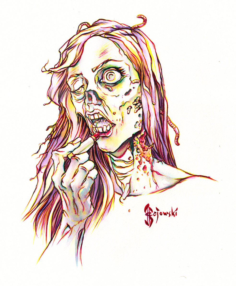 #zombie, #make up, #makeup, #dead, #johngajowski, #john gajowski, #comics, #inks, #watercolor