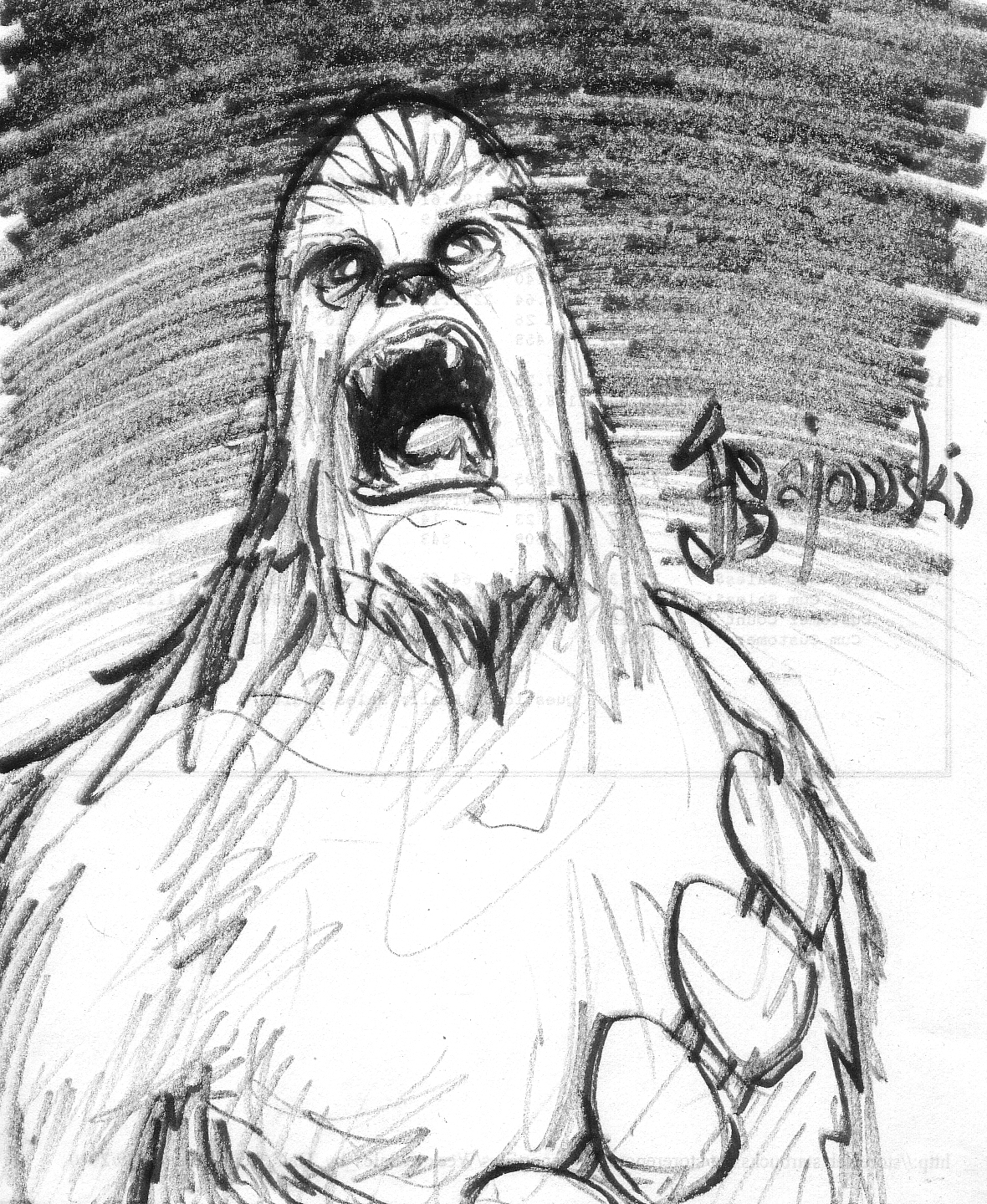 star wars, john gajowski, johngajowski, starwars, chewbacca, a new hope, han solo, hansolo, chewie, sketch,